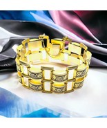 Wide Vintage Damascene Link Bracelet with Safety Chain 7.5” - €37,71 EUR