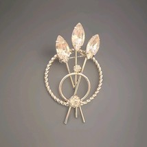 Vintage Rhinestone Silver Tone Brooch Marquis &amp; Round Cut Flowers Stalks... - $19.00