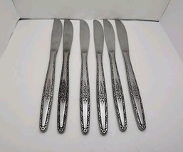 6 Vtg Stainless Steel FLATWARE Butter Knives Ornate Rose Floral Handle 8.5 in - £6.08 GBP