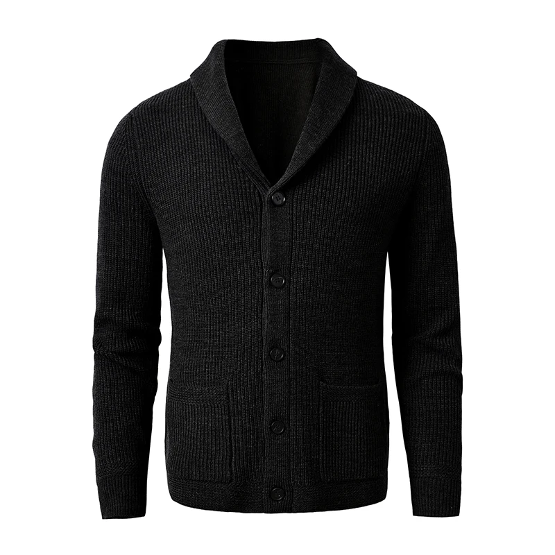 Men&#39;s Shawl Collar Cardigan  Slim Fit Cable Knit Button up Black Merino   - $302.15