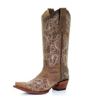 Circle G Women&#39;s Scrolling Embroidery Snip Toe Western Boots - £94.74 GBP