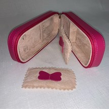 ROWALLAND OF SCOTLAND Travel Jewelry Case Pink Leather Zip Organizer Nec... - $41.58