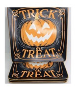 4 DINNER PLATES Square Eli + Ana Halloween Haunted, Pumpkin, Trick or Tr... - $53.95