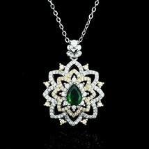 2Ct Pear Cut Simulated Green Emerald Pendant  Gold Plated 925 Silver - £89.27 GBP