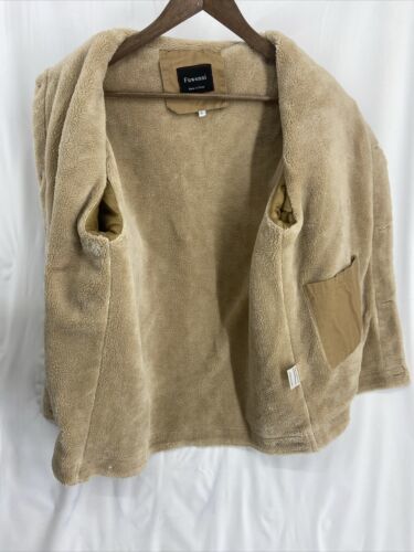 Fuwenni Men s Size Large Canvas Brown Jacket Faux Fur Sherpa Fleece Trucker