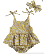 Infant Baby Girls Tank Dress with Snap Bottom Bodysuit+Headband, D-Yello... - £6.11 GBP