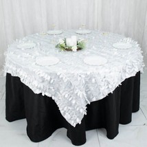 54&quot;&quot; X 54&quot;&quot; White Taffeta Square Tablecloth 3D Leaves Petals Design Party Gift - £28.48 GBP