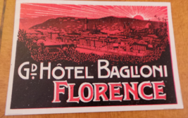 vintage Luggage Label Grand Hotel Baglioni, Florence, Italy VG+ - $316.56 MXN