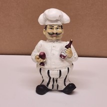 French / Italian Fat Chef ~ 6 Inches Tall ~ Holding Glass And Wine Bottle - £11.49 GBP