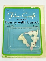  Vintage Miniature Fibre Craft Bunny Rabbits Carrot Tiny 1&quot; Dollhouse Figure  - £8.71 GBP