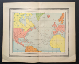 Antique Original 1890 VOYAGE &amp; DISCOVERY World Map Hunt &amp; Eaton Colored 13x11 - £21.19 GBP