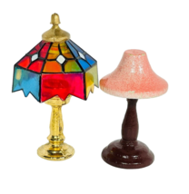 Doll House Lamps 80s Stained Glass Look Country Pink Metal Plastic Wood 2 - £9.03 GBP