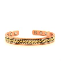 Vtg Gold Filled Signed MJS Tri colored Braided Rope Magnet Cuff Bracelet 6 3/4 - £42.57 GBP