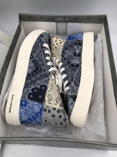 Primary image for Sun + Stone Mens Bandana Patchwork High Top Sneakers Navy Size 8.5 MSRP $70