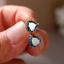 Colored Gems Earrings Simple Geometric Triangle Zircon Stud Earrings For Women N - £7.84 GBP