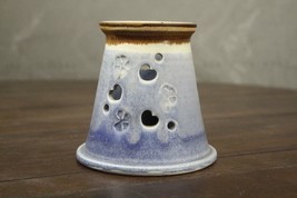 Artisan Art Pottery Modern Cut Out Pierced HEART Candle Votive Blue Brown Fade - £16.52 GBP