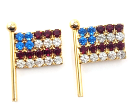 2 USA Flag United States America Patriotic Rhinestones Gold Tone Pins Blue Red.. - $12.99