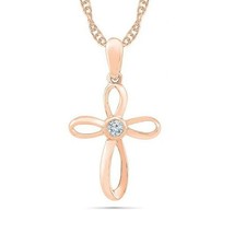0.07CT Round Cut Moissanite 14K Rose Gold Plated Infinity Cross Pendant Necklace - £76.47 GBP