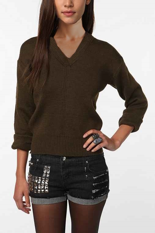 Primary image for 1950s French army v-neck brown wool jumper pullover sweatshirt military w