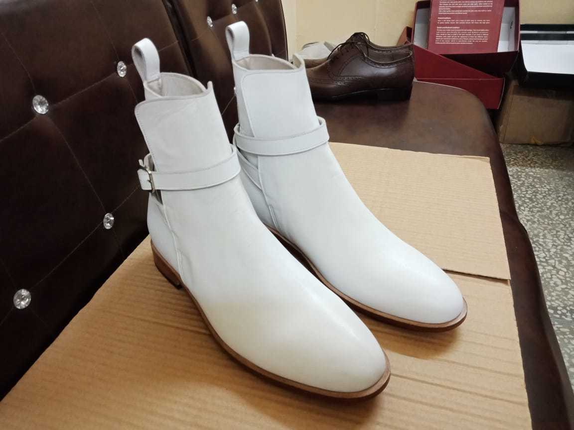 NEW Handmade Men White Color Leather Jodhpurs boots Men ankle boots, Men ankle b