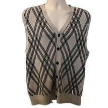 Vintage NWT Haggar Clothing Men&#39;s Argyle Sweater Vest Large Button Up Tan Black - £23.70 GBP