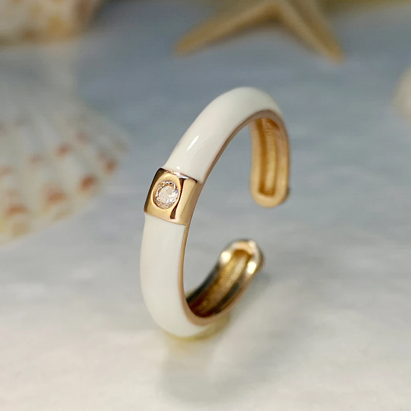 Classic Enamel Dripping Oil Adjustable Opening CZ Rings for Women Trendy Colorfu - £13.56 GBP