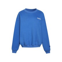 Light Blue Grey Cotton Fleece Oversize Long Sleeve Streetwear Sweatshirts Vintag - £116.39 GBP