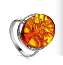 Amber ring, Tree of Life * 925 sterling silver, stamped * Natural Baltic amber - £26.58 GBP
