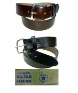 USA MADE 100% GENUINE OIL TAN LEATHER BELT, GREAT BELT, 62&quot; TO 70&quot; IN BLACK - $24.50