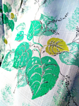 AMAZING 1950&#39;s Aqua Green 2pc Leaf &amp; Floral Graphic 36&quot; x 31&quot;  Cafe Curtain Set - £53.47 GBP