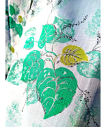 AMAZING 1950&#39;s Aqua Green 2pc Leaf &amp; Floral Graphic 36&quot; x 31&quot;  Cafe Curt... - £54.28 GBP