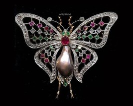 Butterfly Rose Cut Diamond Brooch, 925 Sterling Silver Jewelry, Edwardian brooch - £278.33 GBP