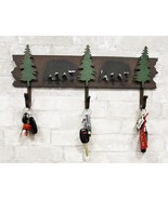 Rustic 2 Black Bear 3D Silhouettes With 3 Pine Trees 3-Peg Cast Iron Wal... - $46.63 CAD