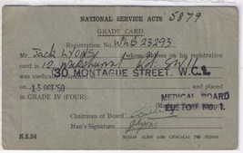 Vintage 1950 National Service Acts UK Grade Card Registration 3&quot; x 5&quot; - $5.10
