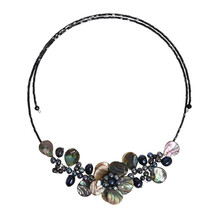 Lotus Wreath Abalone Shell Memory Wire Wrap Necklace - £24.59 GBP