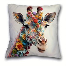  Giraffe 18x18 Throw Pillow Cover Zipper Closure Bohemian Floral NO INSERT - £9.97 GBP