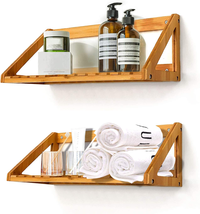 NIUXX Floating Shelves Wall Mounted, 2 Pcs Solid Bamboo Wall Hanging Rack Holder - £32.01 GBP