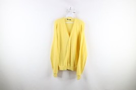 Vtg 60s Streetwear Mens Large Blank Knit Kurt Cobain Cardigan Sweater Yellow USA - £61.91 GBP