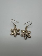 Vintage Gold Iridescent Rhinestone Snowflake Dangle Earrings 4.5cm - £6.22 GBP