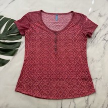 Kuhl Womens Henley Top Size M Pink Geometric Burnout Floral Short Slevee... - $28.70