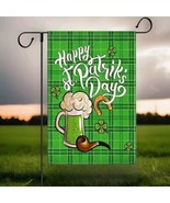 St Patrick&#39;s Day Green Plaid 28x40 Flag Burlap Beer Pipe Horseshoe Shamr... - £7.39 GBP