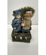 Vintage Traveling Victorian Kids Standing on Woven Locker Trunk Figurine - $156.87 MXN