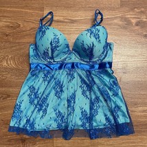Rampage Lingerie Babydoll Top Blue Teal Lace Womens Size Medium 90s Y2K - £7.78 GBP