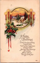 c1910 vintage Christmas snow farm holly candle nostalgic Postcard a5 - £17.76 GBP