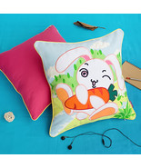 [Bunny&amp;Carrot]Embroidered Pillow Cushion 19.7 by 19.7 inches - £27.25 GBP