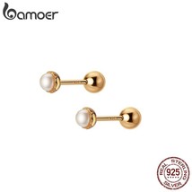 Bamoer 925 Silver  Bead Earrings for Women Fine Jewelry Simple Trendy Shell Bead - £17.33 GBP