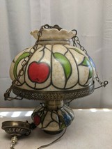 Vintage Hanging Lamp Hand Painted Fruit Electric 18&quot; Tall 2 Lights Top &amp; Bottom - £65.90 GBP