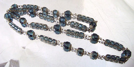 Vintage Teal Blue Lucite Bead Silver Tone Filigree Long Chain Necklace  - £15.99 GBP