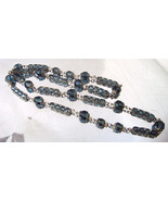 Vintage Teal Blue Lucite Bead Silver Tone Filigree Long Chain Necklace  - £16.08 GBP