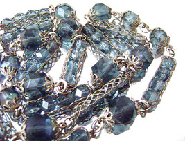 Vintage Teal Blue Lucite Necklace Silver Tone Filigree Long  - $20.00